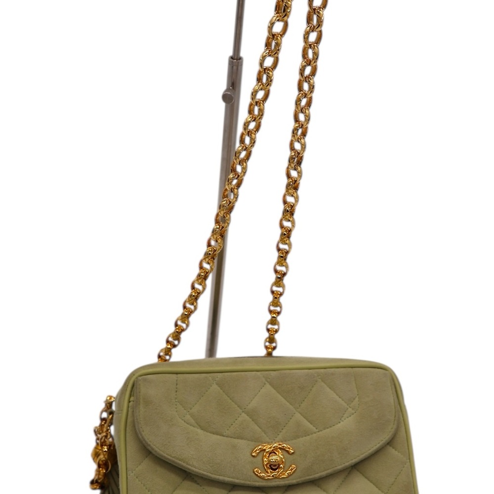 Chanel Vintage Mint Green Gold Matelasse Crossbody Bag Quilted Design - Picture 2 of 16